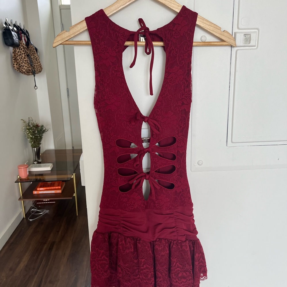 Outcast Emery Mini Dress – Deep Red, Size [S]